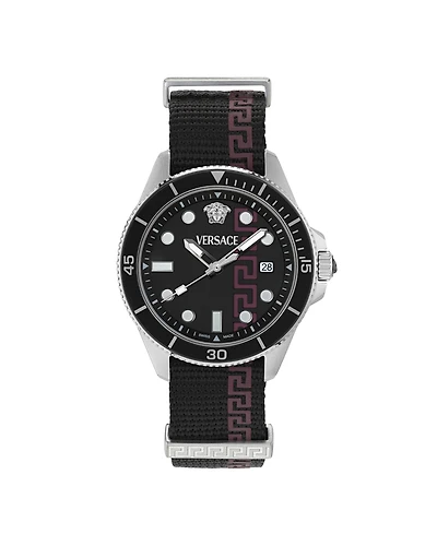 Versace Men's Greca Force Black Matte Silver Stainless Steel Watch, 42mm