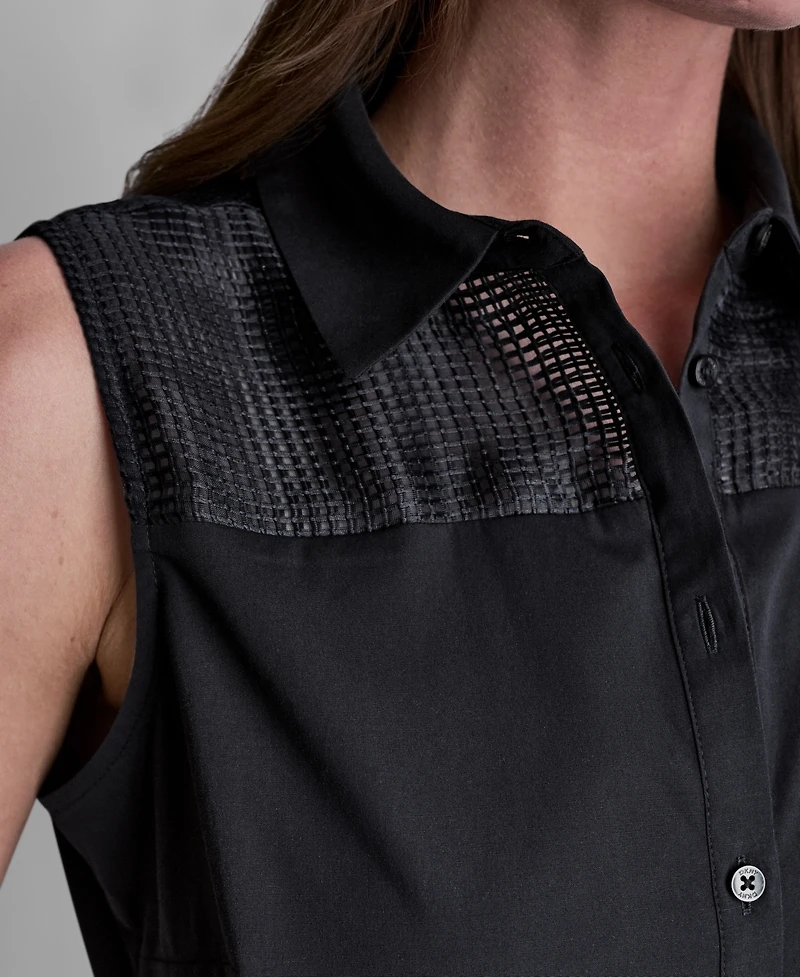 Dkny Petite Collared Neck Sleeveless Blouse
