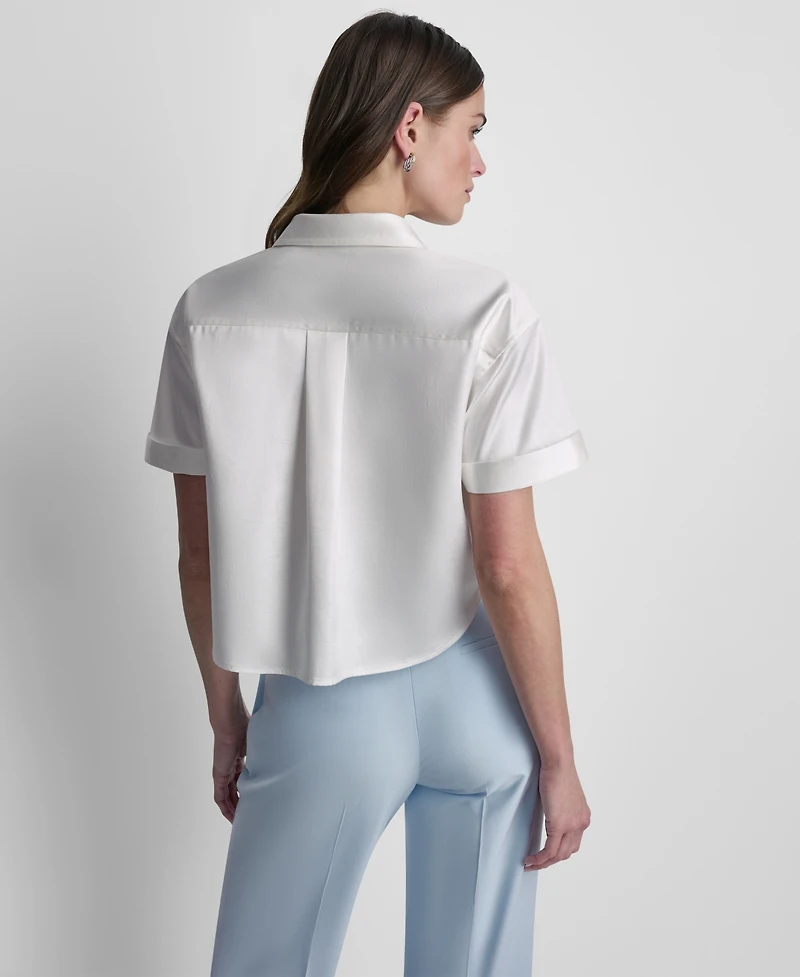 Dkny Petite Crinkle Short-Sleeve Camp Shirt