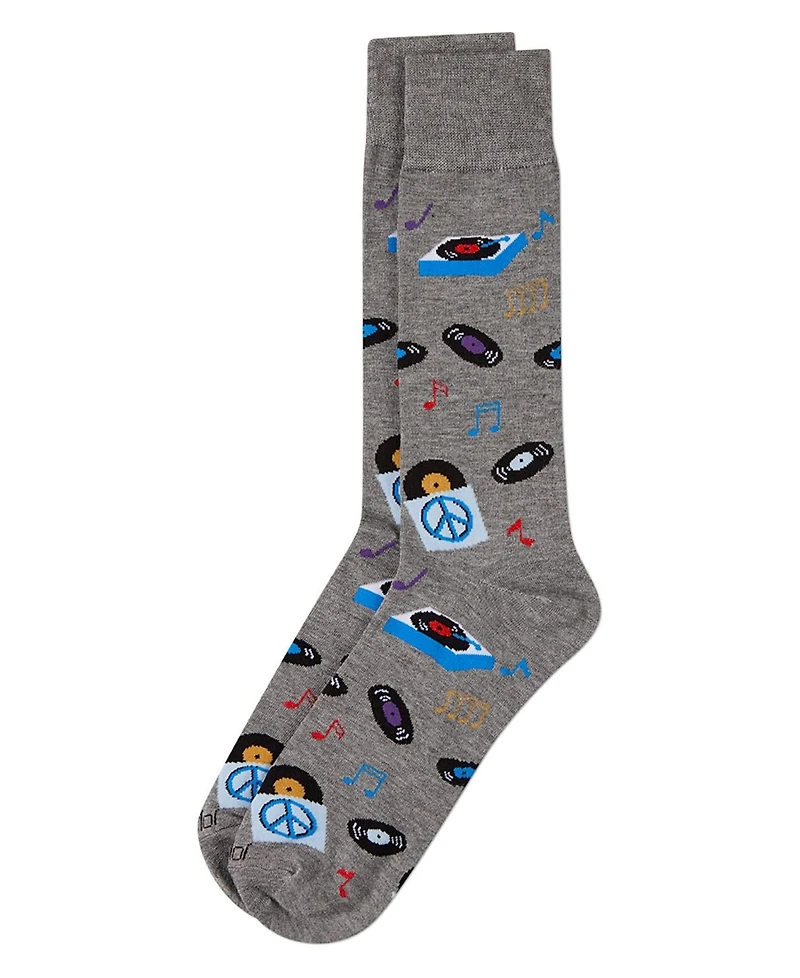 MeMoi Men's Vinyl Tunes Novelty Crew Socks