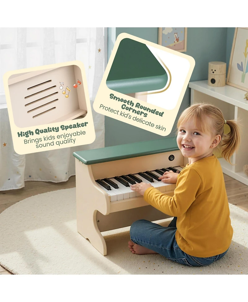 Mecale 25-Key Kids Wooden Digital Piano Toy with Removable Music Stand, Fun Musical Learning for Kids