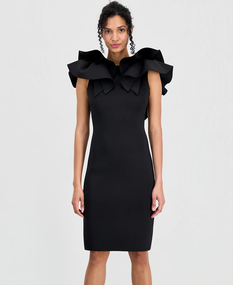 Anne Klein Women's Ruffle-Shoulder Boat-Neck Sheath Dress