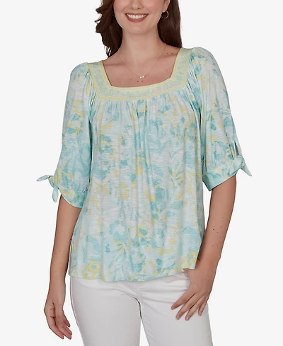 Ruby Rd. Petite Watercolor Floral Square Neck Top