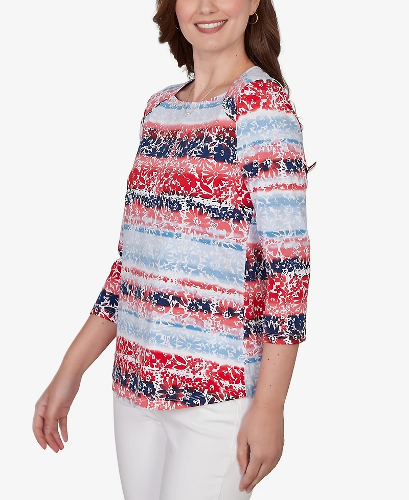 Ruby Rd. Petite Painted Floral Stripe Knit Top