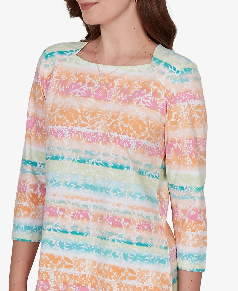 Ruby Rd. Petite Painted Floral Stripe Knit Top