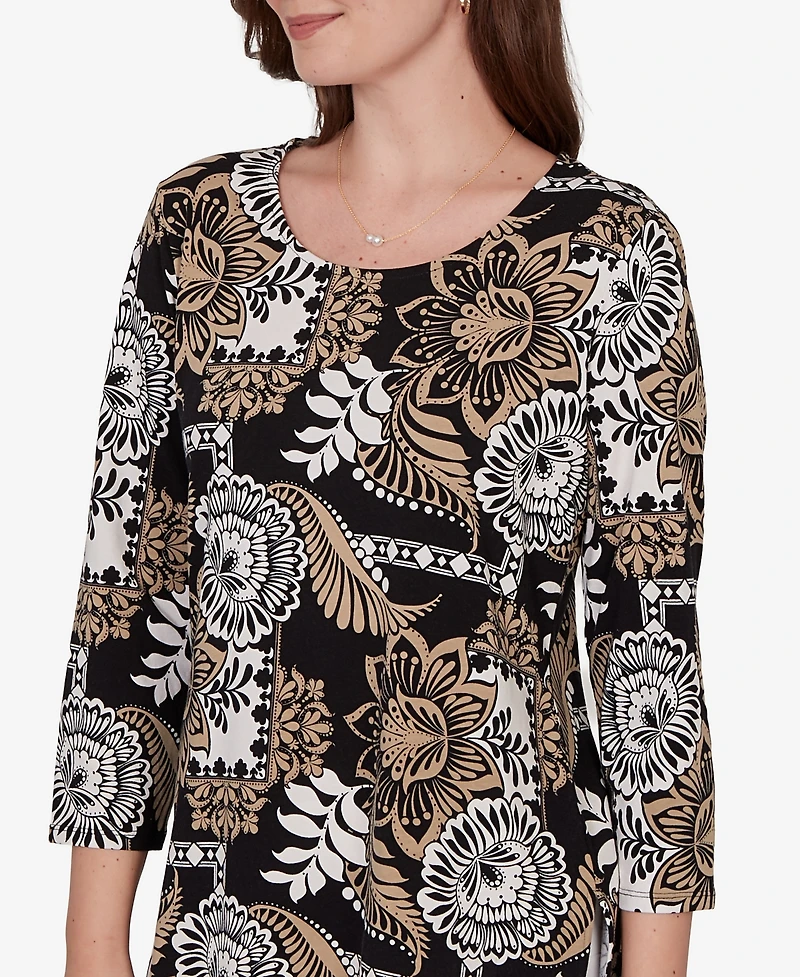 Ruby Rd. Petite Tropical Patchwork Scoop Neck Knit Top