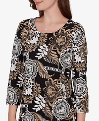 Ruby Rd. Petite Tropical Patchwork Scoop Neck Knit Top