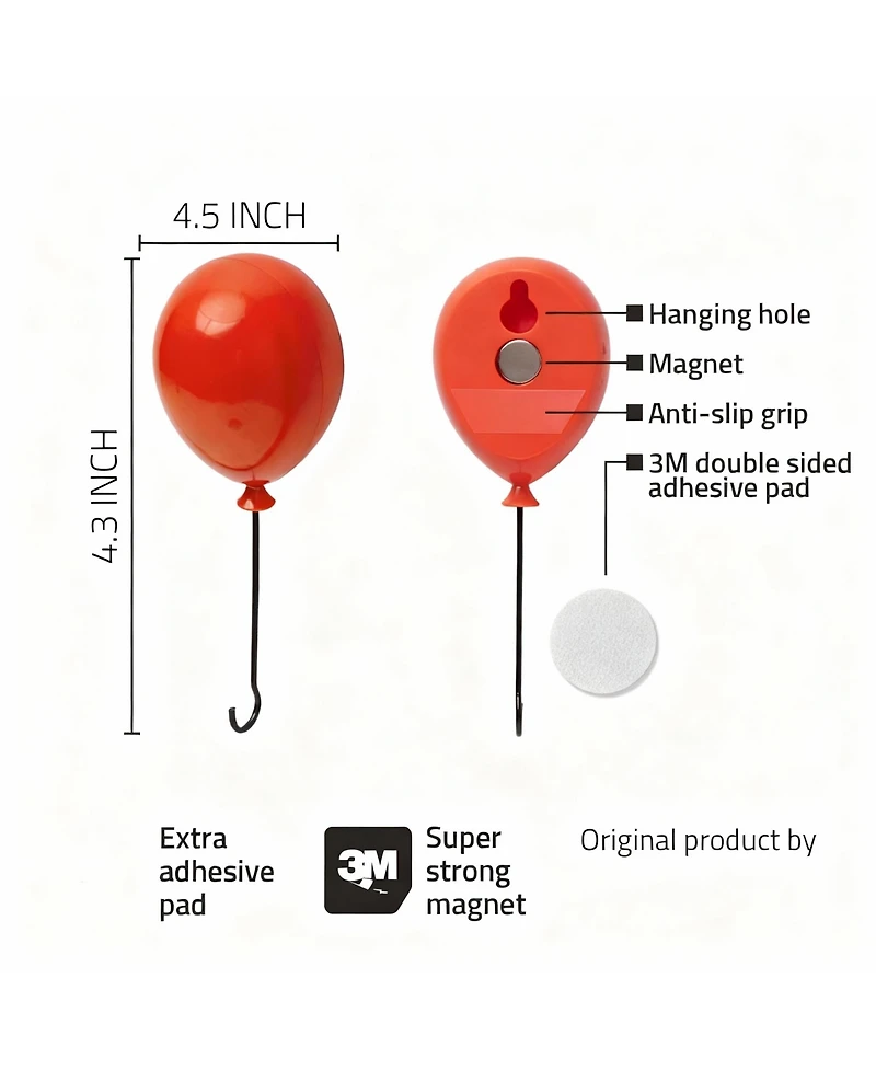 Yigii Cute Balloon-Shaped Key Holders, 3-Pack with 3 Installation Options