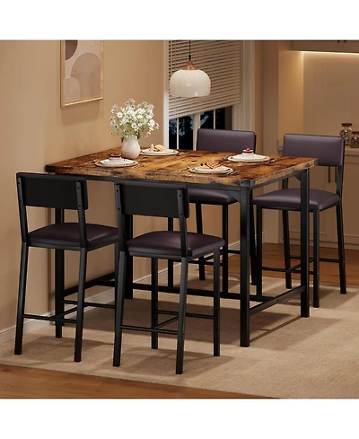 gaomon Dining Table Set for 4 w/Footrest and Corner Protector 5-Piece Kitchen Table Set with Counter Height Table and 4 Upholstered Bar Stools