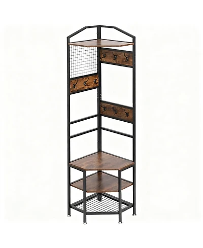 Yigii 4-Tier Corner Storage Rack with Hooks and Shelves
