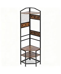Yigii 4-Tier Corner Storage Rack with Hooks and Shelves