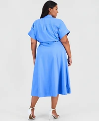 Anne Klein Plus Short-Sleeve Stretch Sateen Shirtdress
