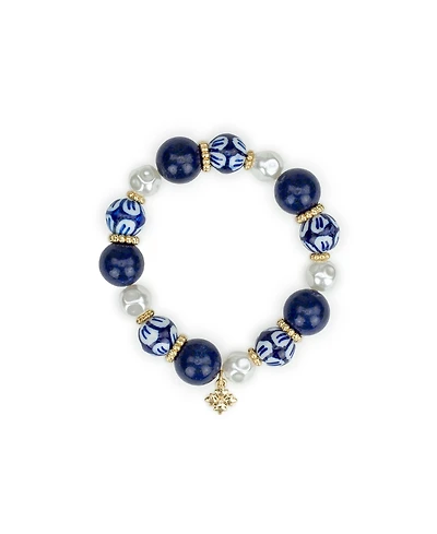 Patricia Nash Gold-Tone Plated Bead and Mother of Pearl Stretch Bracelet