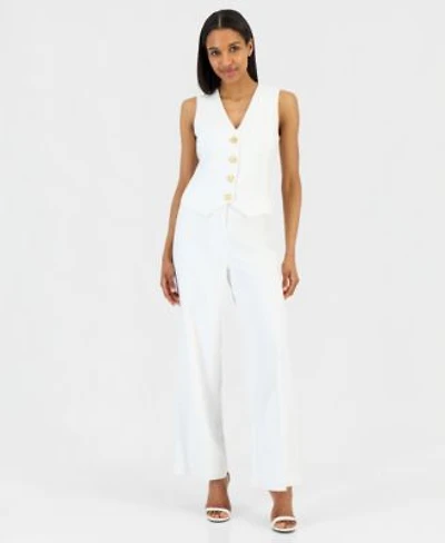 Tahari Asl Womens Starfish Button Vest Clean Waist Wide Leg Pants