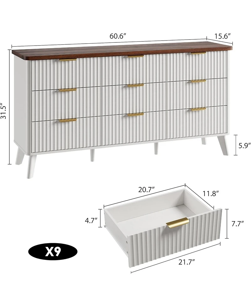gaomon Fluted Dresser for Bedroom with Deep Drawers, in Wide Modern Chest of Drawers, Wooden Dresser Tv Stand