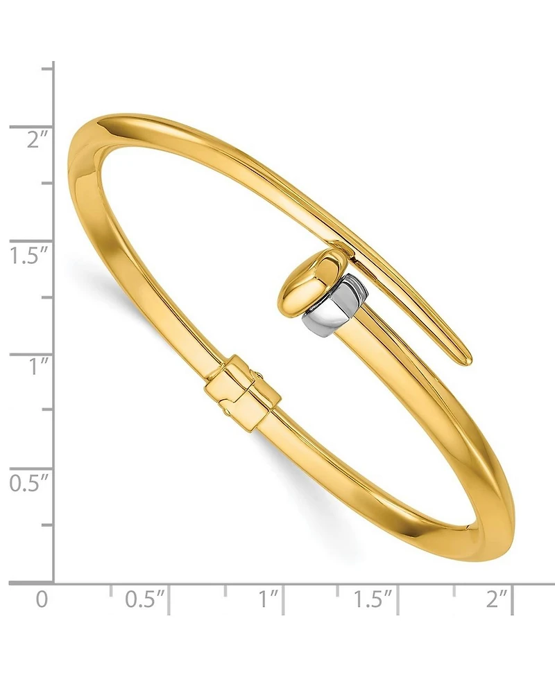 Curata Jewelry Solid 18k Two-tone Gold Italian 7 Inch Bypass Hinged Bangle Bracelet