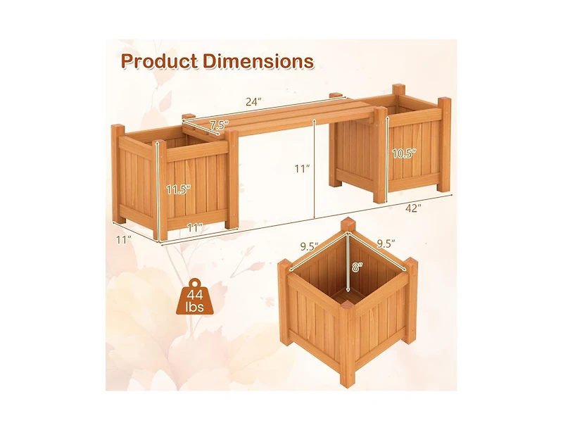 Slickblue 3-in-1 Outdoor Planter Box with Bench and Dual Side Garden Beds