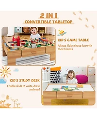 Mecale 100-Piece Double-Sided Wooden Train Table Set with Storage Drawer, Ages 3