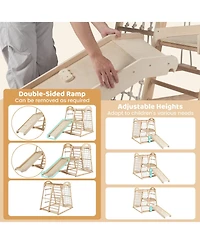 Mecale 8-in-1 Montessori Wooden Jungle Gym Climber with Slide, Monkey Bar & Play Features for Active Kids