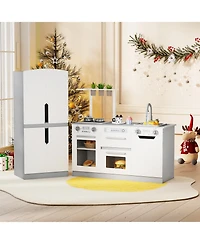 Mecale Wooden 2-Piece Kids Kitchen Playset with Fridge & Running Water for Imaginative Play