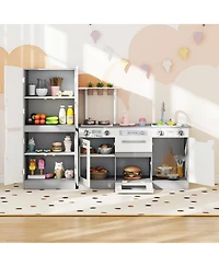 Mecale Wooden 2-Piece Kids Kitchen Playset with Fridge & Running Water for Imaginative Play