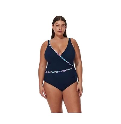 Profile by Gottex Plus Canva Tricolore V Neck Surplice One Piece