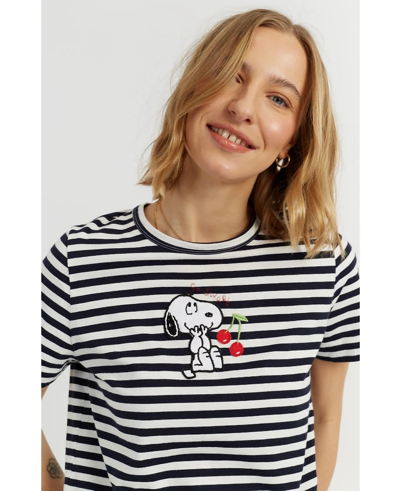 Chinti & Parker Women's Cotton Snoopy Breton Cherry T-Shirt