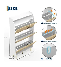gaomon Shoe Cabinet with 3 Flip Drawers, Narrow Slim Shoe Storage Organizer, Farmhouse Freestanding Hidden Shoe Rack, White Wood Grain