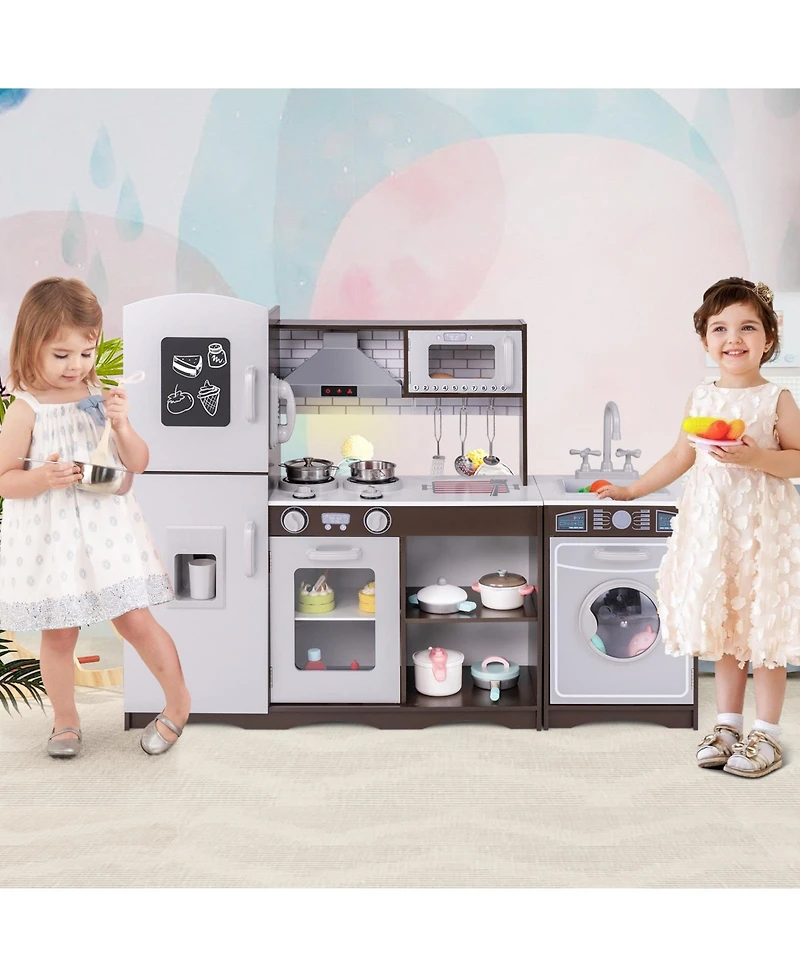 Mecale Corner Toy Kitchen Set with Lights & Sounds, Interactive Pretend Play for Kids