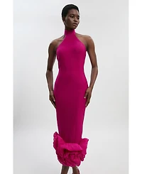 Karen Millen Women's Ruffle Hem Halter Knit Midi Dress