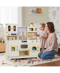 Mecale Wooden Toy Kitchen Playset with 14 Accessories for Kids Ages 3