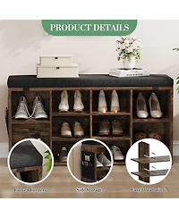 gaomon Entryway Shoe Bench with Storage & Cushioned Seat | Wooden Rack Organizer Adjustable Shelves Side Pockets for Hallway