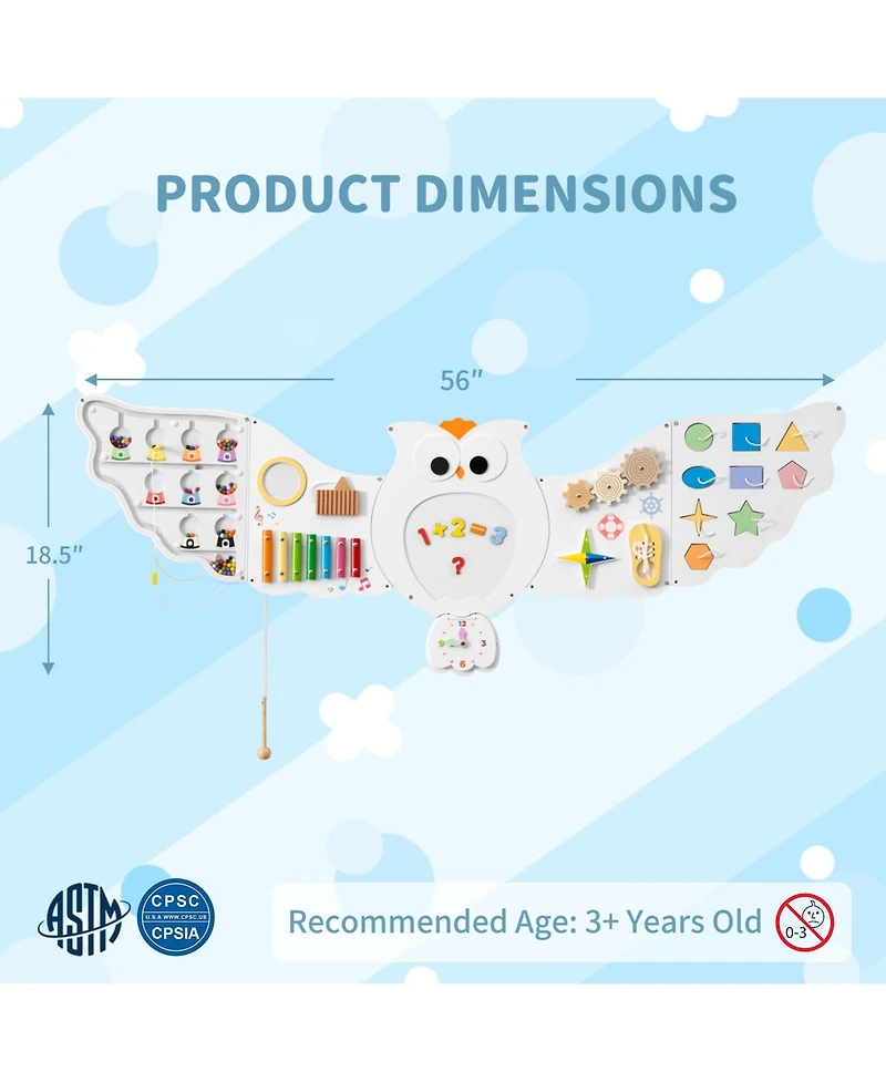 Mecale 11-in-1 Owl Activity Wall Busy Board Learning Center