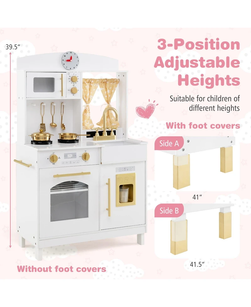 Mecale Play Kitchen for Kids, Wooden Chef Pretend Playset with 3 Adjustable Heights & Microwave