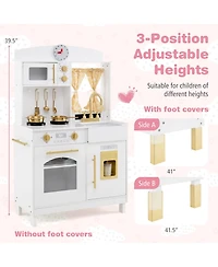 Mecale Play Kitchen for Kids, Wooden Chef Pretend Playset with 3 Adjustable Heights & Microwave