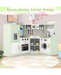 Mecale Corner Kids Play Kitchen with Washing Machine & Ice Maker, Pretend Play Gift for Boys & Girls