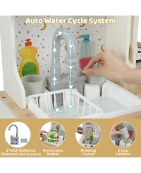 Mecale Kids Play Kitchen, Wooden Corner Kitchen Playset with Working Faucet & Sink