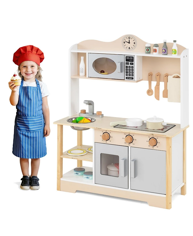 Mecale Wooden Play Kitchen Cooking Toy Playset for Kids, Imaginative Pretend Play