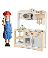 Mecale Wooden Play Kitchen Cooking Toy Playset for Kids, Imaginative Pretend Play