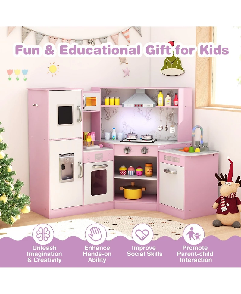 Mecale Kids Corner Pretend Kitchen Playset with Separate Washing Basin for Role-Playing Fun