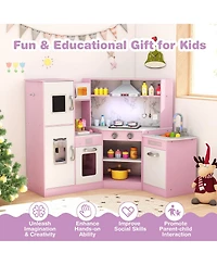 Mecale Kids Corner Pretend Kitchen Playset with Separate Washing Basin for Role-Playing Fun