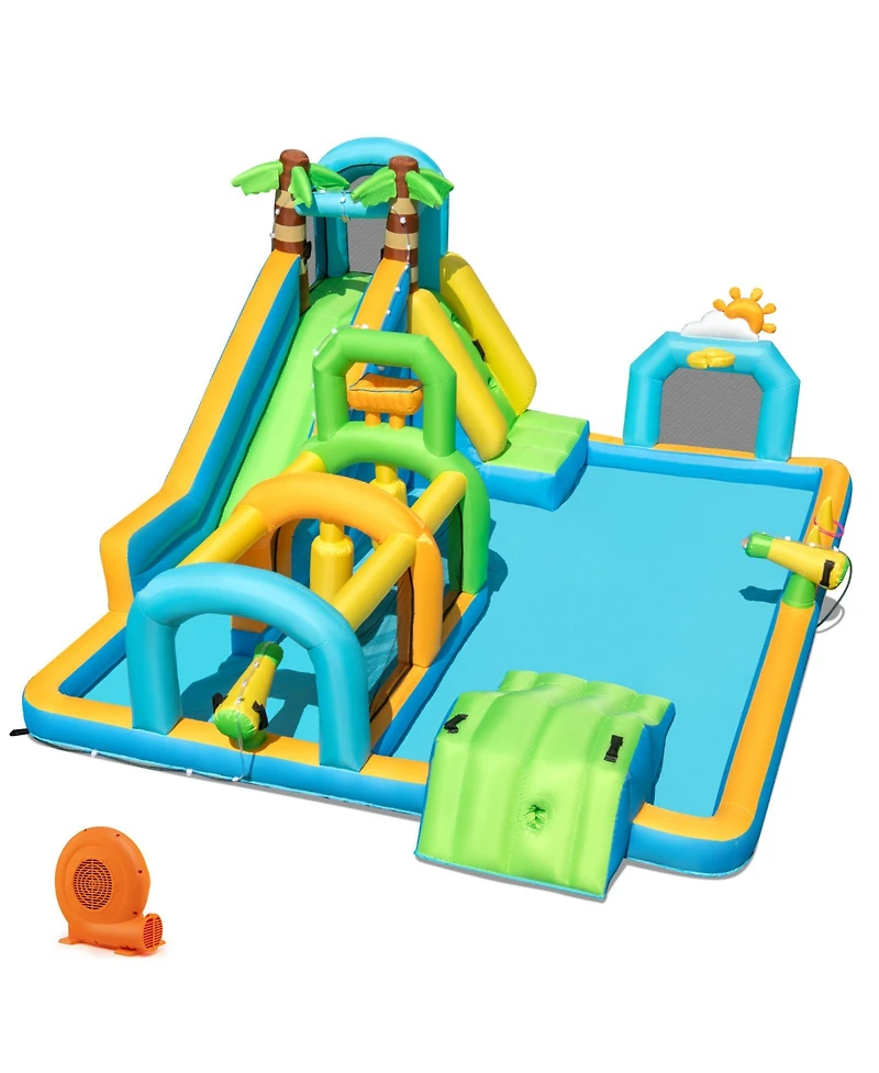 Mecale Tropical Inflatable Dual Water Slide Aqua Park, No Blower Included