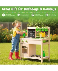 Mecale Kids Mud Kitchen Pretend Play Set with Chalkboard for Ages 3