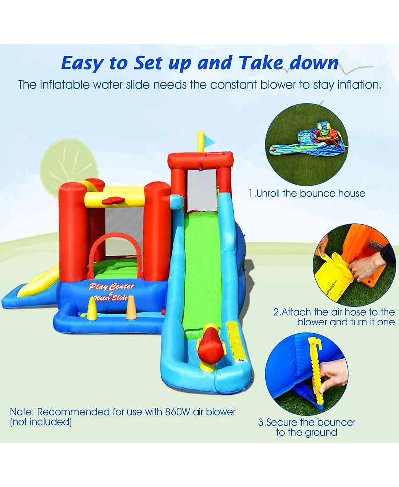 Mecale 9-in-1 Inflatable Kids Water Slide Bounce House, No Blower Included
