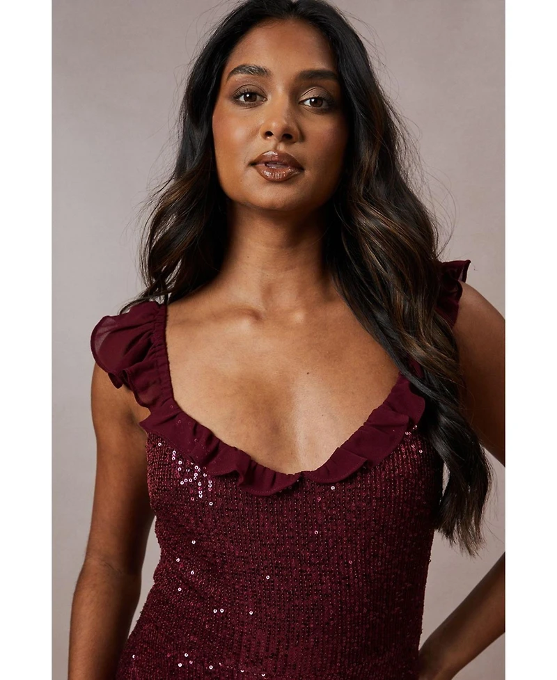 Oasis Women's Occasion Sequin Ruffle Midaxi Dress