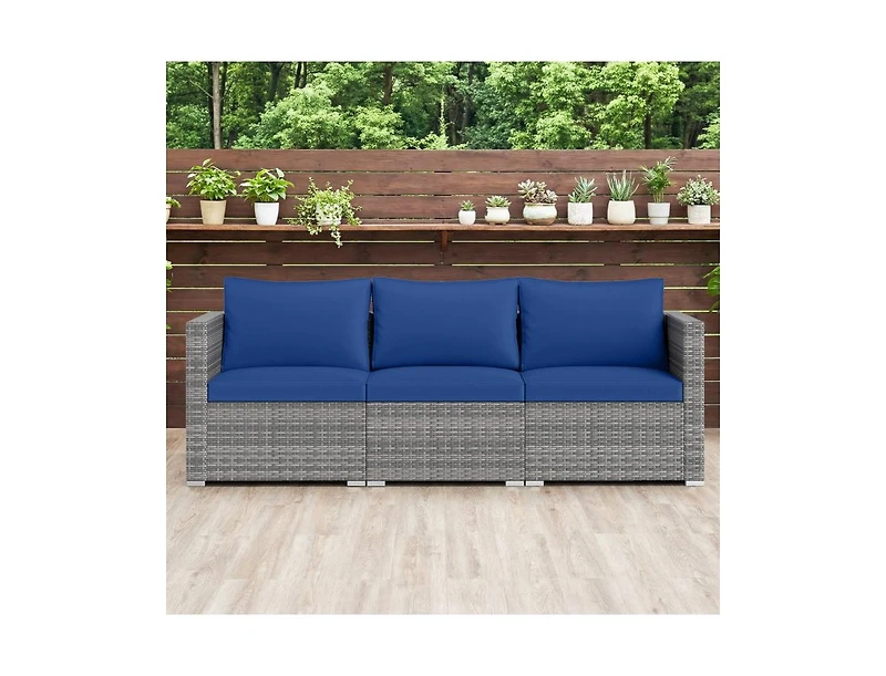Slickblue Outdoor 3-Piece Pe Rattan Sectional Sofa Set with Cushions