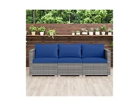 Slickblue Outdoor 3-Piece Pe Rattan Sectional Sofa Set with Cushions