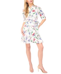 CeCe Women's Open Collar Ruffle Wrap Detail Short Dress