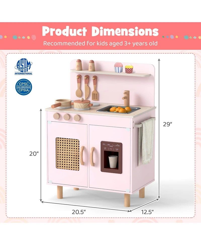 Mecale Wooden Pretend Kitchen Playset with Realistic Ice Maker, Fun Interactive Toy