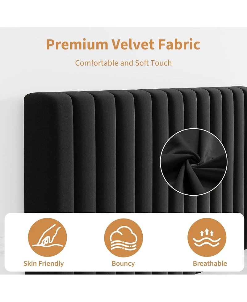 Gaomon Twin Upholstered Platform Velvet Bed Frame with Headboard, Strong Wooden Slats Support